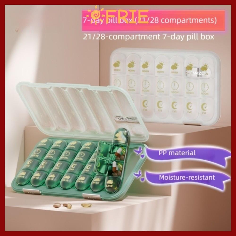 FRIE กล่องยารายสัปดาห์, 21/28 กริดขนาดใหญ่ความจุ Pill Organizer, Creative ปิดผนึกพร้อมฝาปิด Moisture-Proof Daily Pill Cases สําหรับ Home & Travel