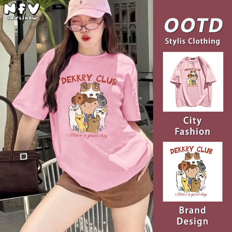 NFV สไตล์เกาหลี🎀เสื้อยืด oversize ลายพิมพ์หมาการ์ตูน ใส่สบาย เนื้อผ้านุ่ม ระบายอากาศ ผ้าฝ้าย YG1580