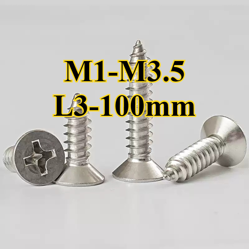 สกรู สแตนเลส 304 หัวเตเปอร์ แฉก เกลียวปล่อย ปลายแหลม น็อต Flat Head Phillip Tapping Screw น็อต สกรู หัวเตเปอร์ แฉก F+ M1/M1.2/M1.4/M1.7/M2/M2.2/M2.6/M3/M3.5 (YDD-LD-TH1)