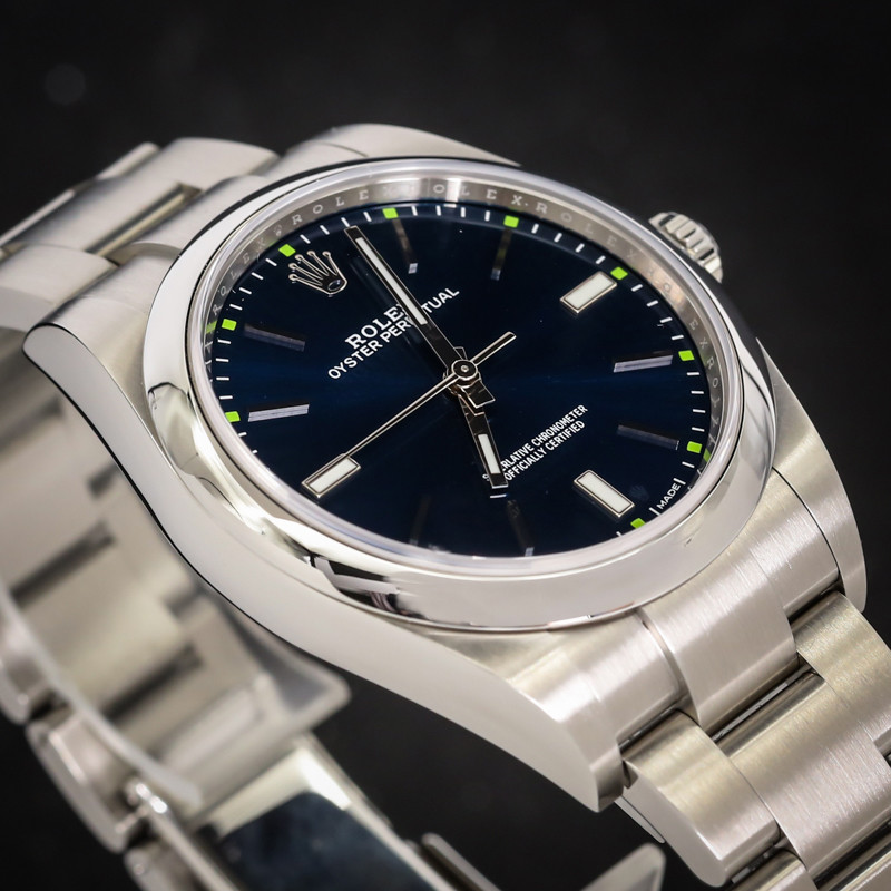 Rolex Rolex Oyster Style Permanent Type 39mm Blue Disc นาฬิกาผู้ชายกลไกอัตโนมัติ114300-0003