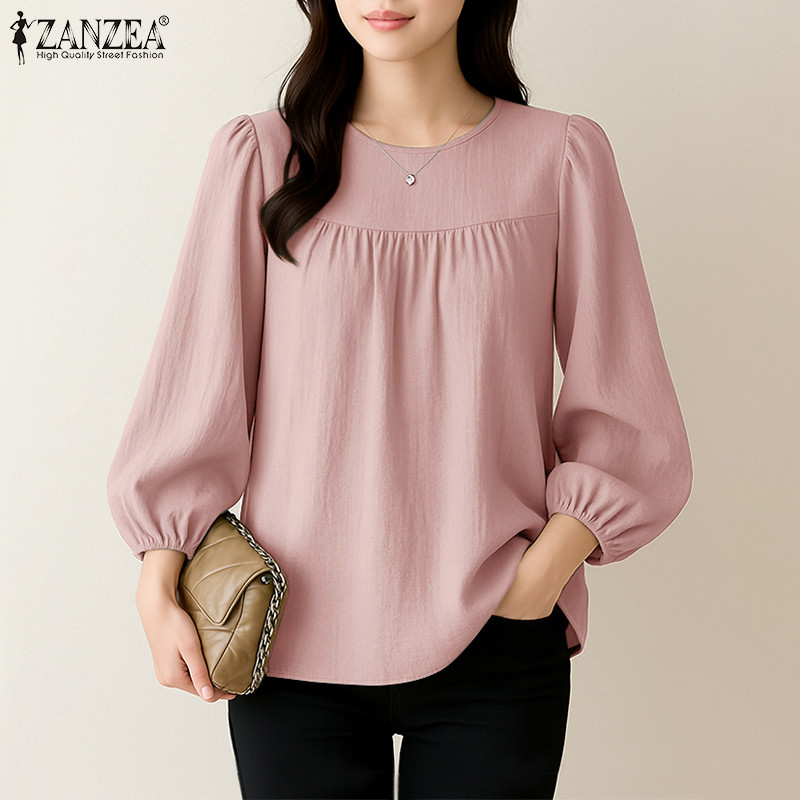 ZANZEA แซนเดลสไตล์เกาหลีสำหรับผู้หญิง แต่งตัวแบบสบายๆในทุกวัน มีรายละเอียดแขนพัฟและแขน3/4 — صورة 5
