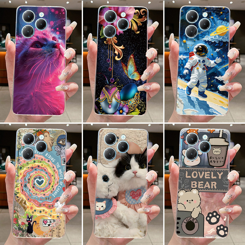 สําหรับ Tecno Spark 20 Pro ปลอกความงามแฟชั่นหรูหราน่ารักแมวนักบินอวกาศโปร่งใส TPU ฝาครอบกันชนนุ่ม Te