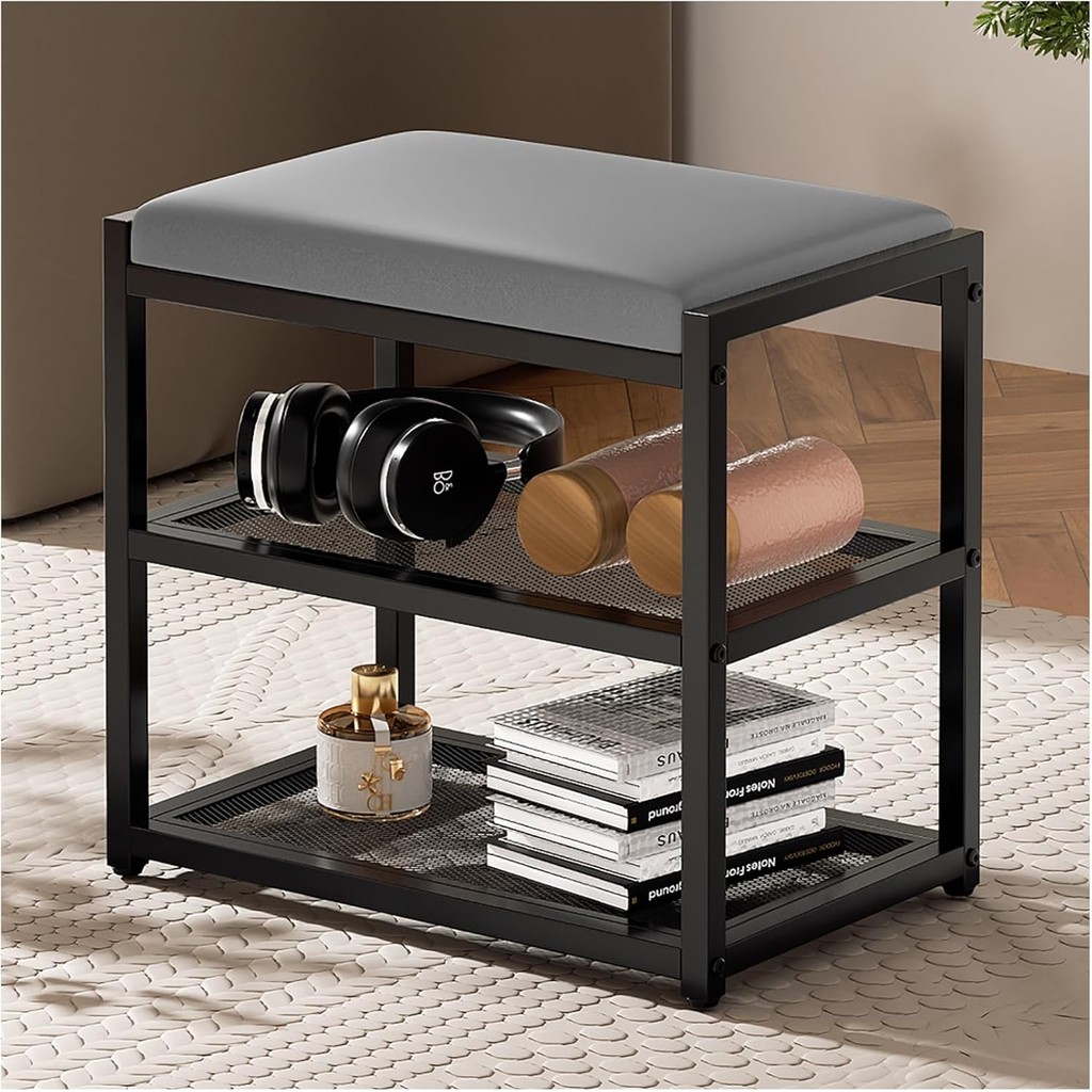 ZHOOGE Small Ottoman with Storage, Vanity Stool Chair Faux Fur, Foot Ottoman, Square Makeup Stool fo