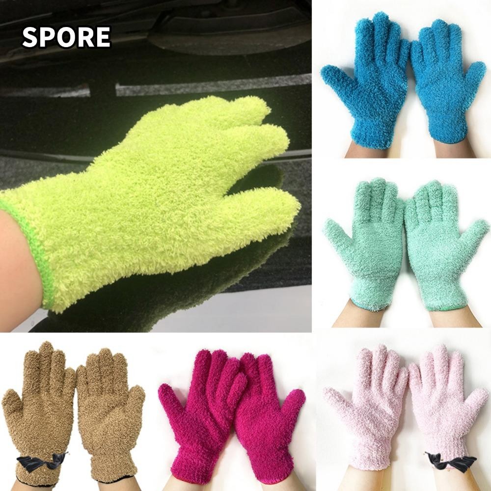 SPORE 1 คู่ทําความสะอาดถุงมือ Car Care Microfiber Five-fingers Removal Cleaner