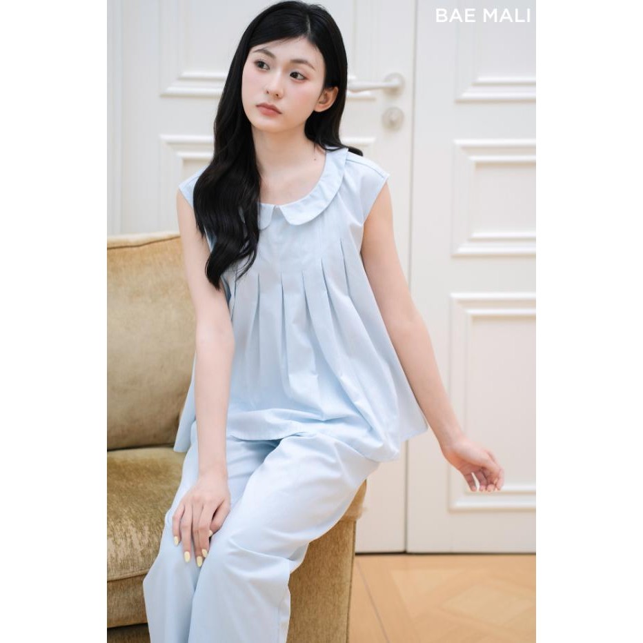 BAE MALI - SP992 เดรสบ้านสีพื้นคอปกบัวและกางเกงขายาว