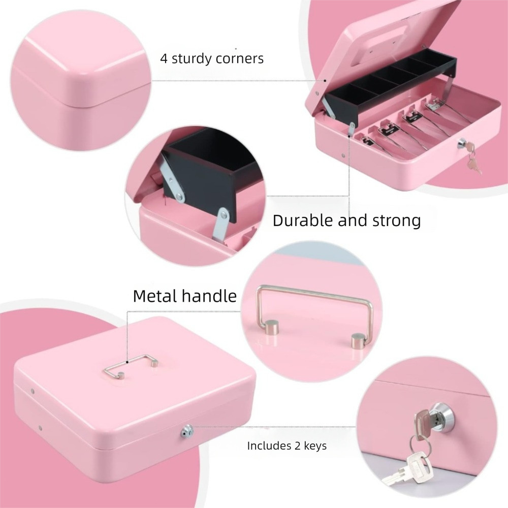 โดลเช่โซ กล่องใส่เงิน,กล่องเงินสดโลหะแบบล็อคได้,แบบพกพาความจุขนาดใหญ่จับแข็งแรงพร้อมช่องใส่เหรียญเหรียญธนาคารสําหรับเงินสดร้านสะดวกซื้อ - รูปที่ 7