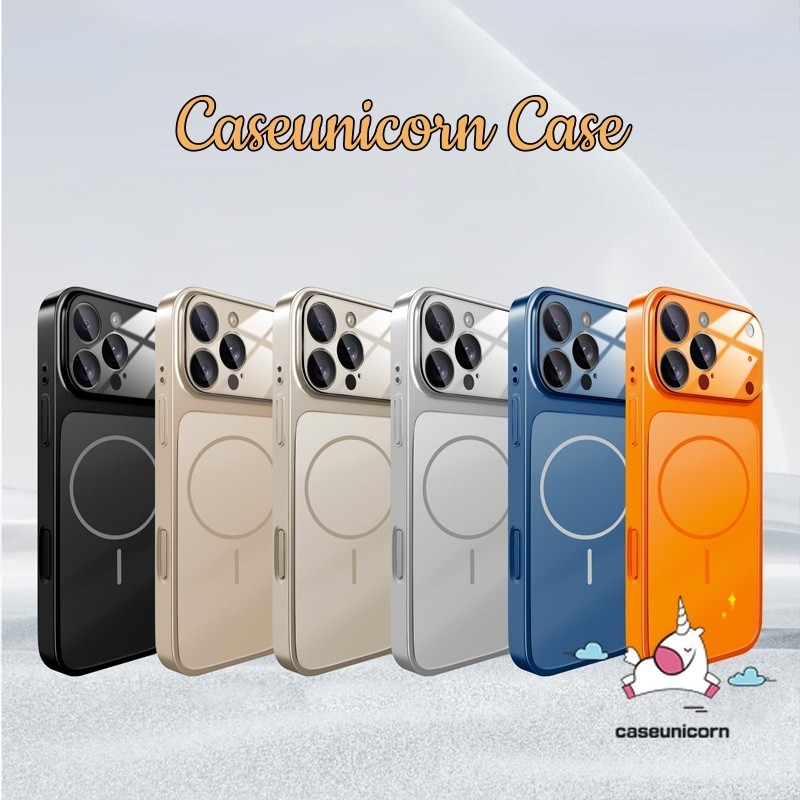 หรูหรา มีน้ําค้างแข็ง เคลือบ กระจกฝาครอบป้องกันแม่เหล็กเข้ากันได้สําหรับ ไอโฟน 17 16 อากาศ 15 13 16 14 17 มือโปร สูงสุด 16 14 มือโปร แฟชั่นกันกระแทกทองสีส้มสีดํากร