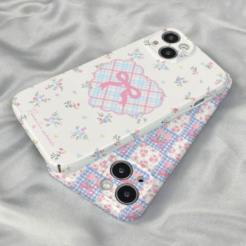 เข้ากันได้กับ iPhone 17 16 15 14 13 12 11 Pro Max X Xr Xs Max 7 8 Plus SE2020 เคสโทรศัพท์ Ins ดอกไม้หวานโบว์คู่นุ่มปกหลัง