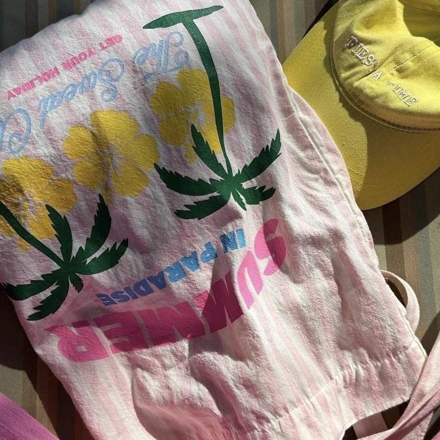 Lunar Blossom 💕💕 กระเป๋าหิ้ว กระเป๋าผ้าใบสะพายไหล่ ลายพิมพ์ต้นมะพร้าว ความจุขนาดใหญ่ แฟชั่นลำลอง ส่งไวจากไทย - รูปที่ 5