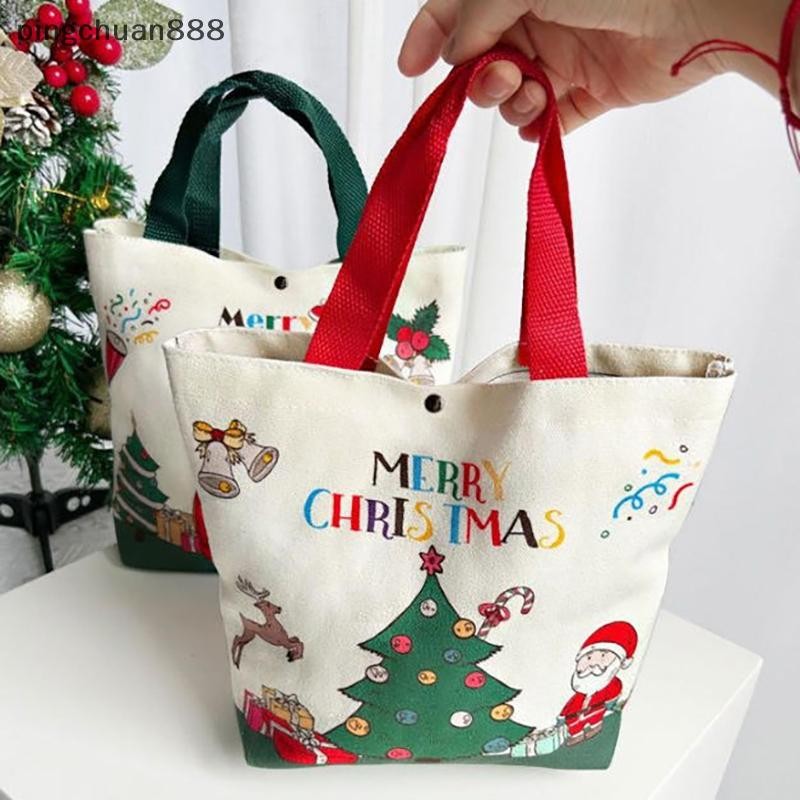 Pingchuan888 1PC กระเป๋าคริสต์มาส Santa Claus Reindeer & Snowman ออกแบบผ้าใบทนทาน Tote กระเป๋า Party