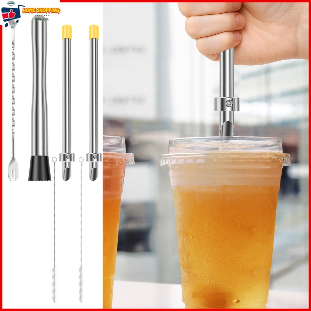 6 ชิ้นที่มีประสิทธิภาพ Lemonade Stand Kit Professional Straw Puncher และ Muddler ชุดพร้อมที่จับ Ergo