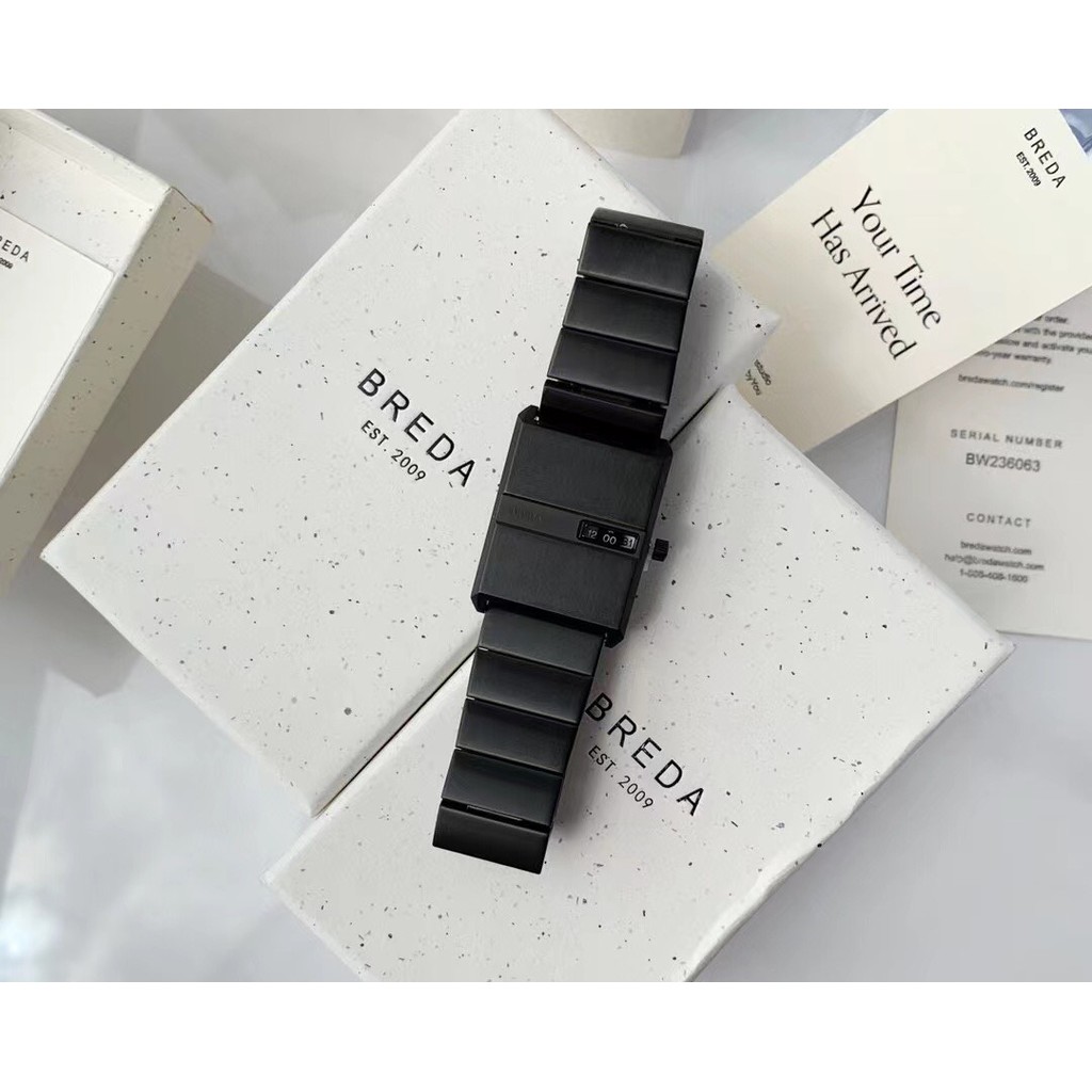 BREDA สไตล์ใหม่ Pulse Unisex นาฬิกา Retro Square นาฬิกาผู้ชายที่ไม่ซ้ํากันแฟชั่นนาฬิกากันน้ําคู่