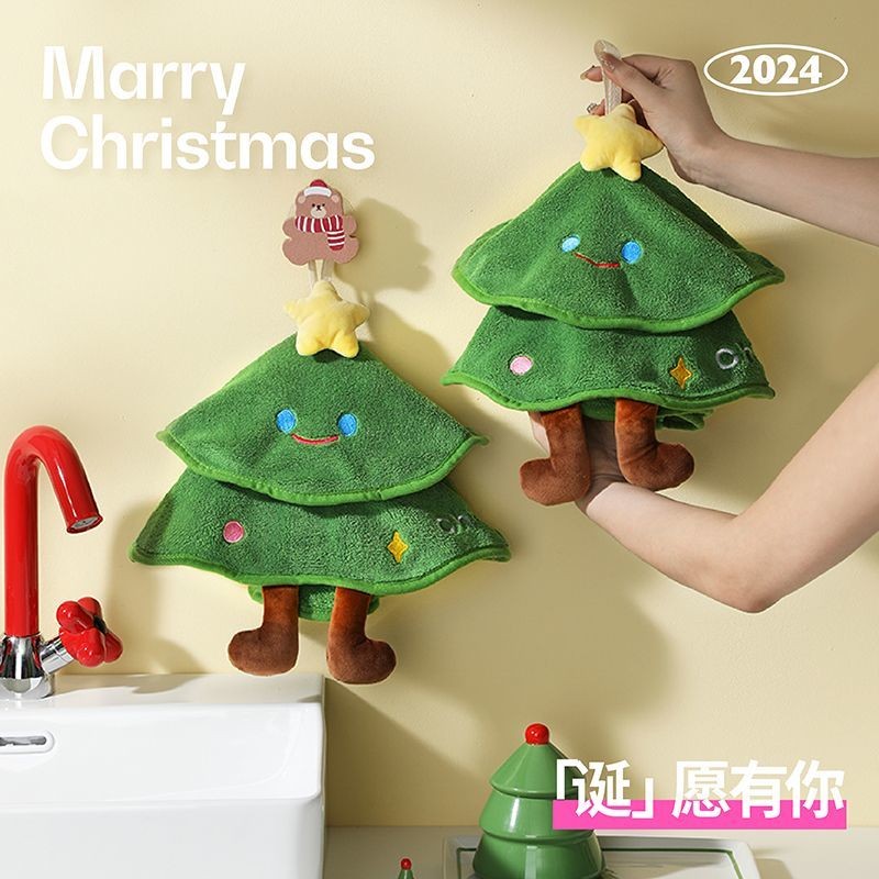 [รูปแบบใหม่ขายร้อน] ผ้าเช็ดมือคริสต์มาสแขวนเด็กน่ารักห้องครัวห้องน้ําผ้าเช็ดมือดูดซับน้ําแห้งเร็วของที่ระลึกสร้างสรรค์