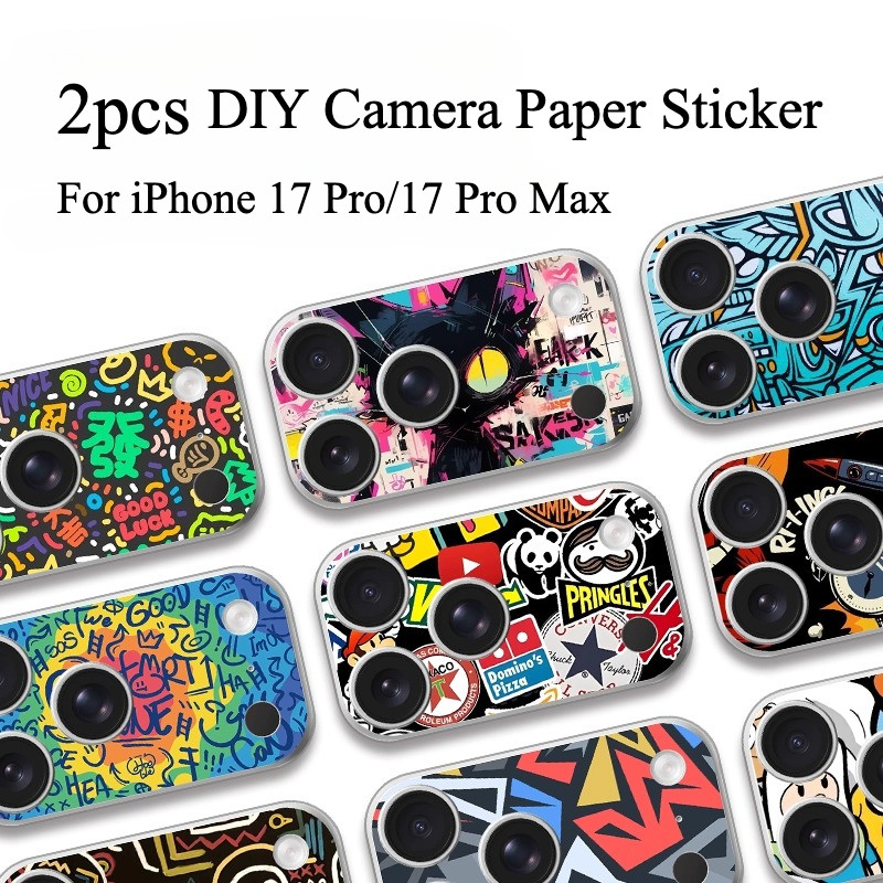 [2 ชิ้น/แพ็ค] DIY ที่กําหนดเอง Graffiti สติกเกอร์กล้องนุ่มสําหรับ iPhone 17 Pro/17 Pro Max ตกแต่งกล้องฟิล์มสวมใส่ Anti-scratch กล้อง Protector