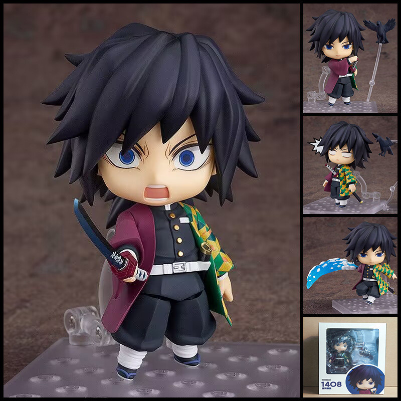 Demon Slayer รุ่น Q Nendoroid 1408#富岗 Giyu Doll Movable Face Change เครื่องประดับโมเดลทํามือ