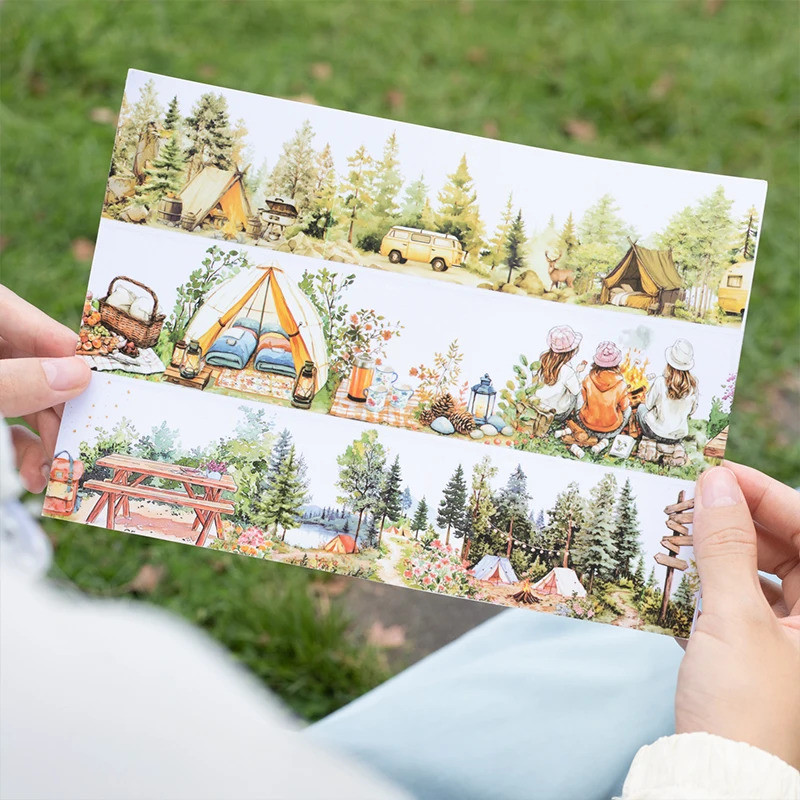 Journal GO 5x200 ซม.เดินป่าตั้งแคมป์ PET เทปชุดสําหรับ Scrapbooking สติกเกอร์กาว Masking เทปน่ารัก Journaling เครื่องเขียน Decals