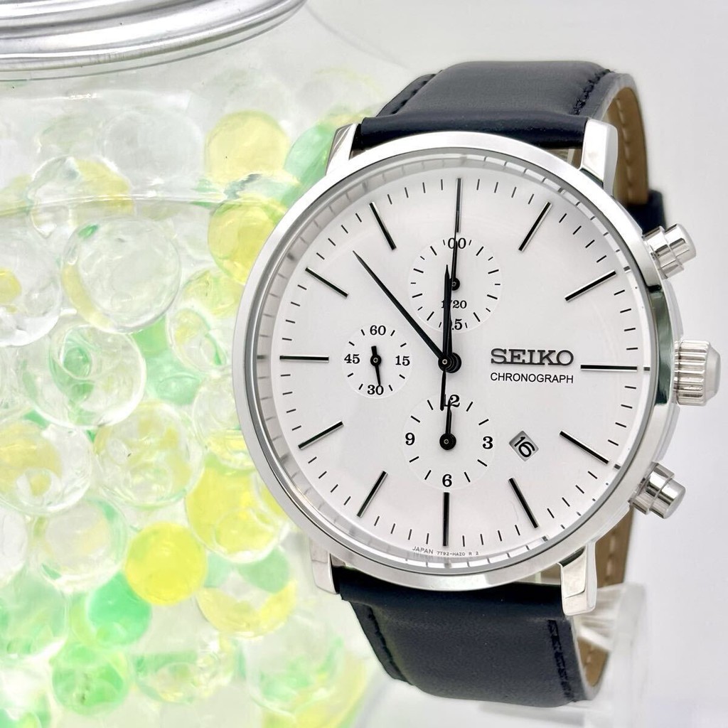นาฬิกา SEIKO คอลแลปส์ครอนกราฟสำหรับผู้ชาย สวยงามพร้อมแบตเตอรี่ใหม่ สายหนังแท้สีดำ รุ่น 7T92-HZA0 สาย