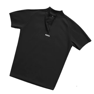 เป่าหลงซิน ใหม่ผู้ชายครึ่งซิปแขนสั้นเสื้อยืดกีฬายืดหยุ่นสูงแห้งเร็ววิ่งออกกําลังกายสวมใส่สลิมฟิต