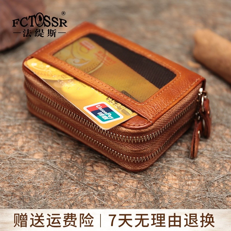 Fatis Retro หนังแท้ Handmade Multifunction Card Holder ซิปกระเป๋าใส่เหรียญและบัตรธุรกิจสำหรับ 여성