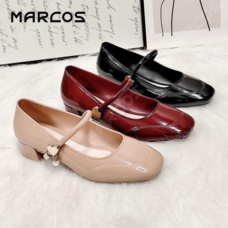MARCOS รองเท้าแตะส้นสูงสำหรับผู้หญิง ใหม่หรูหราหัวกลมต่ำ ดีไซน์หัวใจหัวบิดละเอียดอ่อน ส้นสูงสีดำ สำหรับผู้หญิง #07