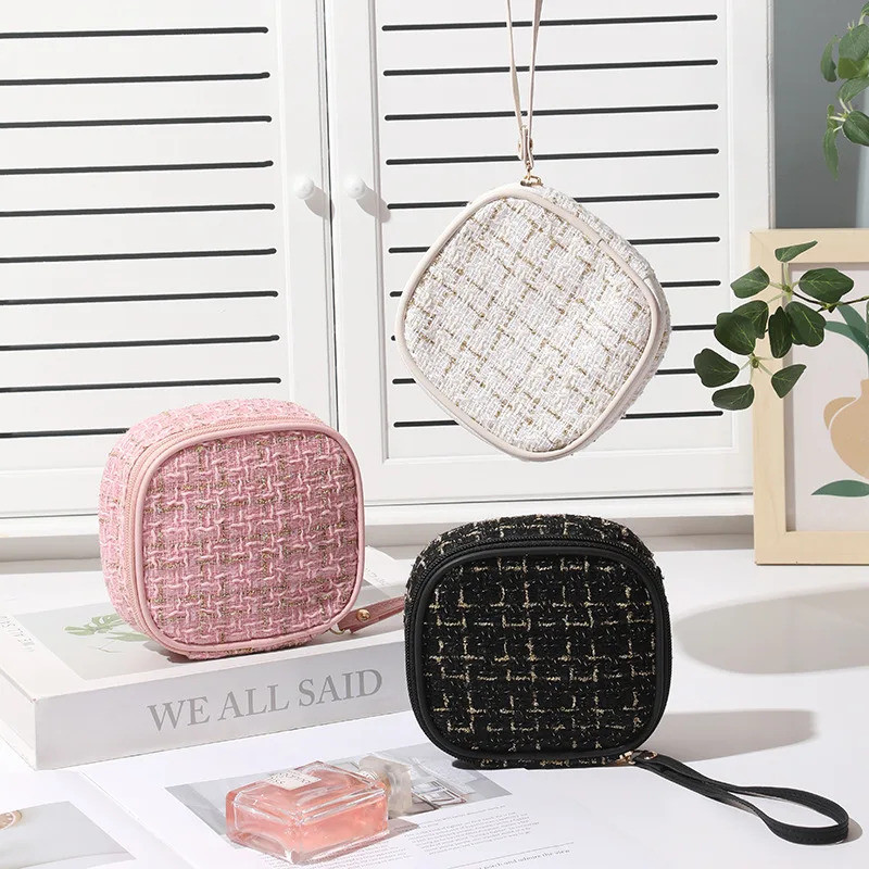 Simple Mini Makeup Storage Bag Ladies Portable Lipstick Key Coin Data Line Organizer Pouch Girl ผ้าอ