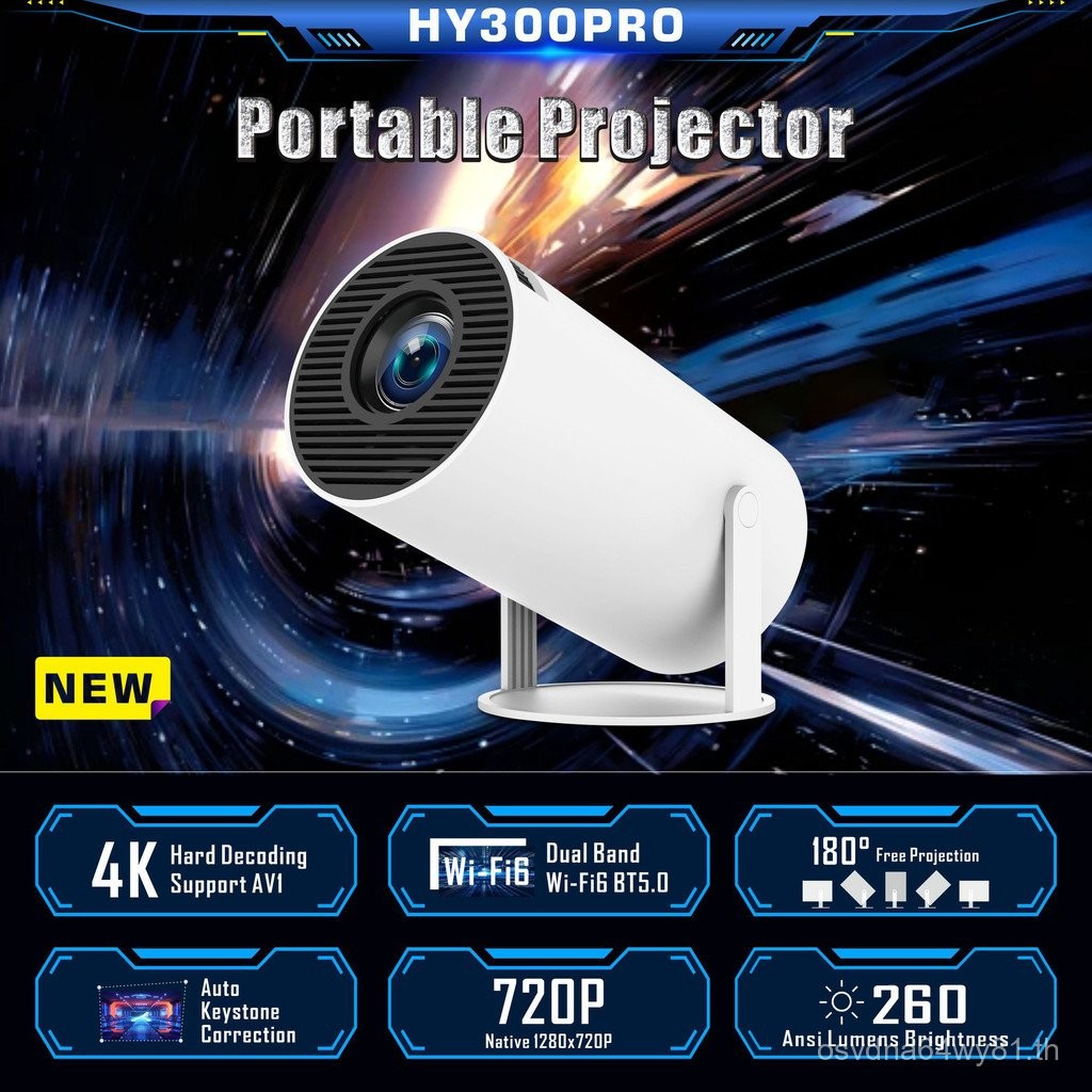 HY300pro โปรเจคเตอร์ Home HD 4K ห้องนอน Projection Wall WIFI บลูทูธสั้นโยนโปรเจคเตอร์หน้าจอขนาดใหญ่ 