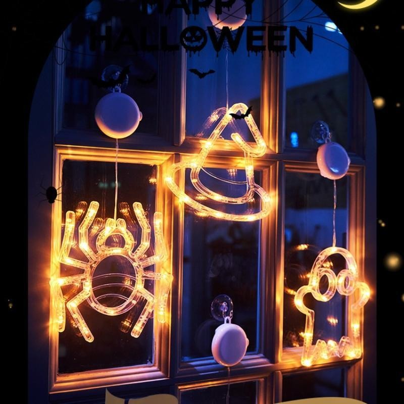 [VJW] 2025 ฮาโลวีน LED Sucker โคมไฟหน้าต่างแขวนฟักทอง Ghost แม่มดหมวก Eye Ball Spider Decor สําหรับ 