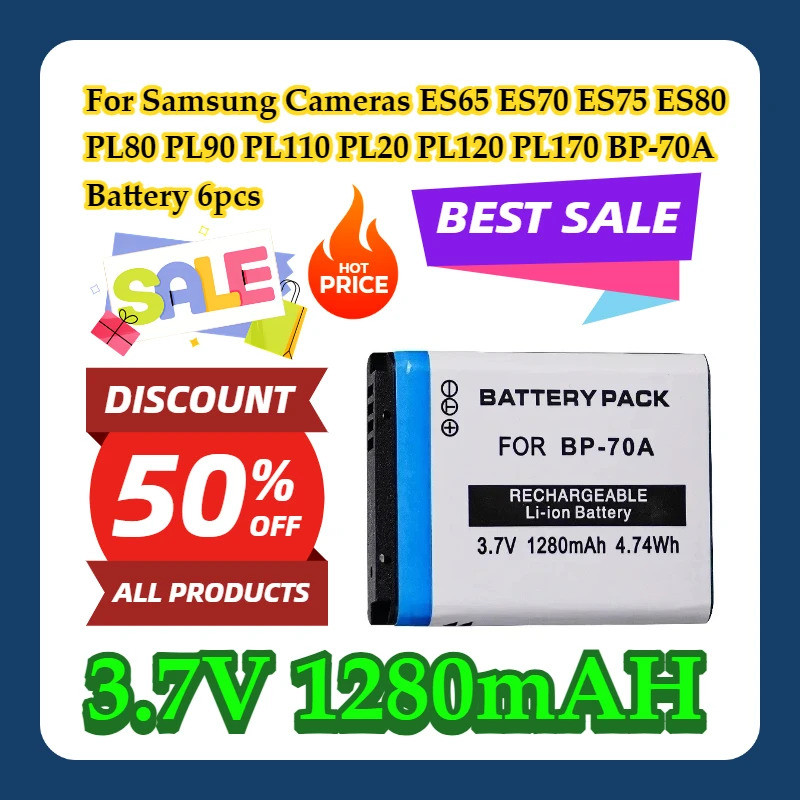สําหรับกล้อง Samsung ES65 ES70 ES75 ES80 PL80 PL90 PL110 PL20 PL120 PL170 BP-70A 3.7V 1280mAH แบตเตอ