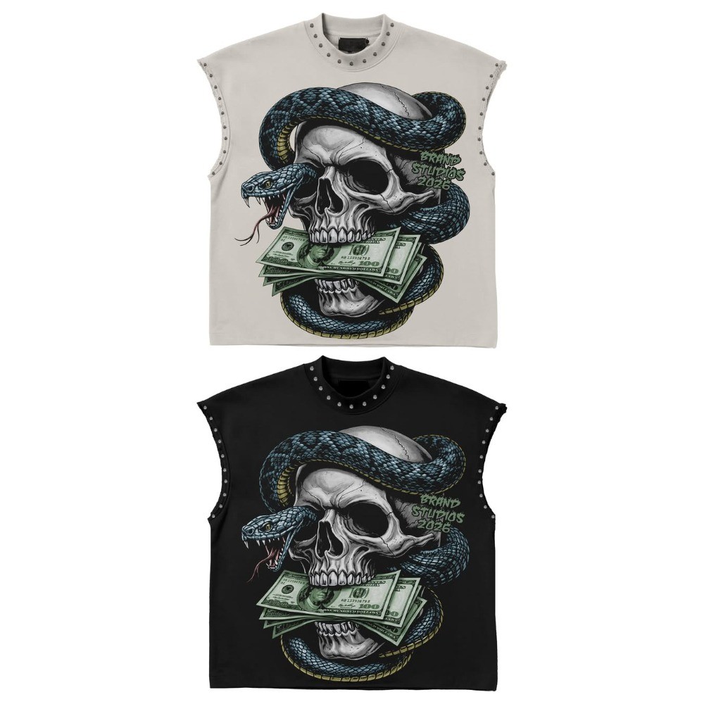 Vintage ส่วนบุคคลความงามแขนกุดโครงกระดูกงู USD เงินสดพิมพ์ Tank Top Y2K Hip Hop ขนาดใหญ่ Street เสื้