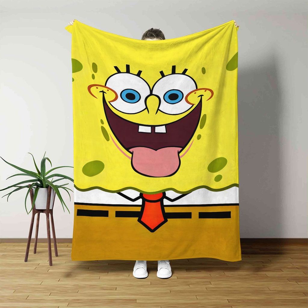 การ์ตูนน่ารัก SpongeBob SquarePants รูปแบบ Flannel Fluffy ผ้าห่ม Nap ผ้าห่มบาง Four Se