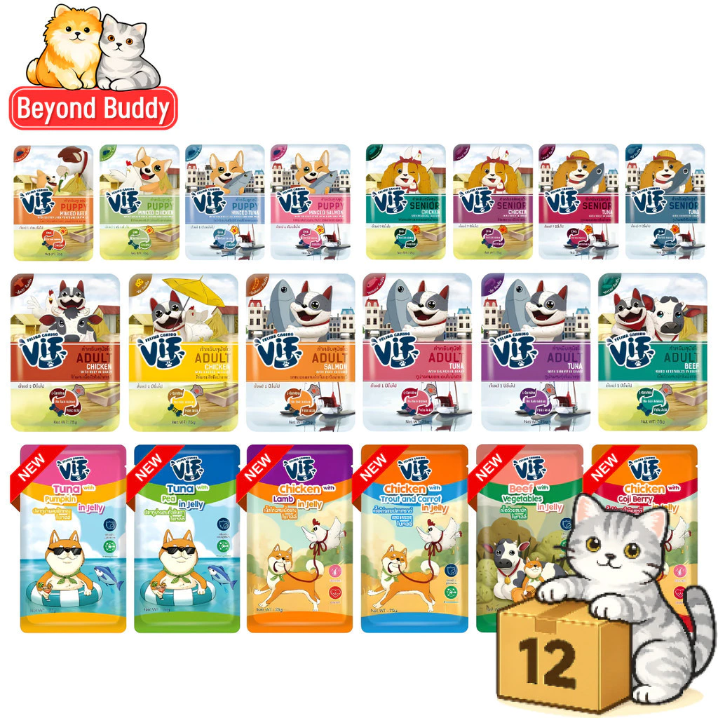 ( ยกโหล 12 ซอง ) VIF Felina Canino อาหารเปียกสุนัข เกรดพรีเมียม สำหรับทุกวัย เปียกหมา ขนาด 75 กรัม