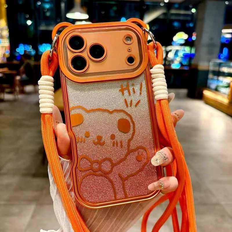 电镀闪粉小熊适用苹果17promax手机壳iPhone17斜挎挂绳16可背15女IPhone 17 Phone Case26.6.16