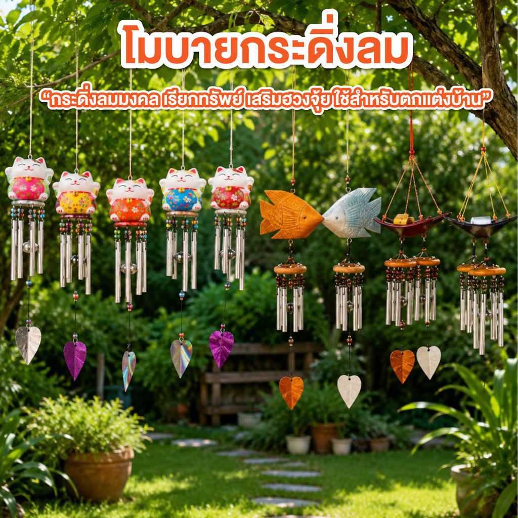โมบายแขวน โมบายกระดิ่งลมนกคุ้ม นกคุ้มเงิน นกคุ้มทอง แต่งบ้าน แต่งสวน พร้อม กระดิ่งลม 6 แท่ง {แพ็คคู่}