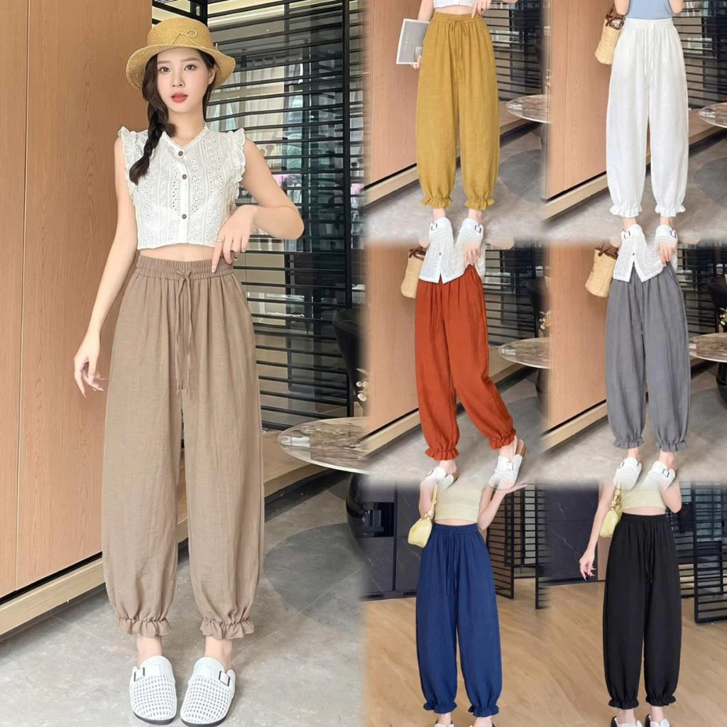 DTXmarket No.GY026 กางเกงจินนี่ กางเกงบอลลูนทรงสวย ผ้าดีใส่สบาย ผ้าลินิน กางเกงแฟชั่น