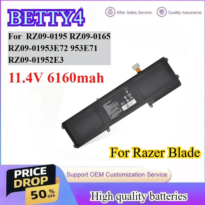 BETTY4 11.4V 6160mAh แบตเตอรี่แล็ปท็อปสําหรับ Razer Blade 2016 14 V2 RZ09-0195 RZ09-01255 RZ09-01953