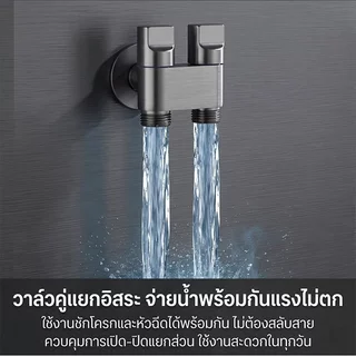 ชุดหัวฉีดชำระแรงดันสูง วาล์วน้ำ 2 ทาง ควบคุมอิสระ สายสปริง 2 เมตร สีเทากันเมทัล อุปกรณ์ห้องน้ำ