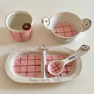 จานชาม เซรามิค insลายเท็ดดี้สีชมพูน่ารัก พร้อมส่ง
