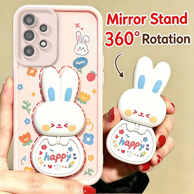SAMSUNG เคสสําหรับSAMSUNG A13 5G A13 4G A32 4G A32 5G a23 5Gเคสโทรศัพท์Softcaseกันกระแทกใหม่ออกแบบกระจกความงามพร้อมตัวยึด 360° กระต่ายน่ารักหมุนได้สําหรับเด็กผู้หญิง JTXCEZJ1