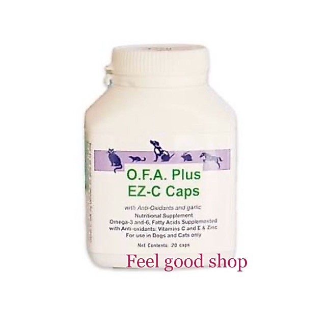 O.F.A. plus EZ-c caps (20 เม็ด) สำหรับสุนัขและแมว น้ำหนักไม่เกิน 14 KG. (exp. 11/2570) (เขียวม่วง)