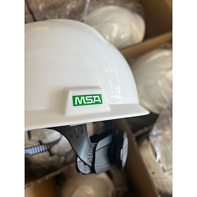 หมวกเซฟตี้ หมวกนิรภัย MSA สีขาว V-GARD ของแท้รองในจับยึด 4 จุด มอก รอง สายรัดค้าง 2 จุด