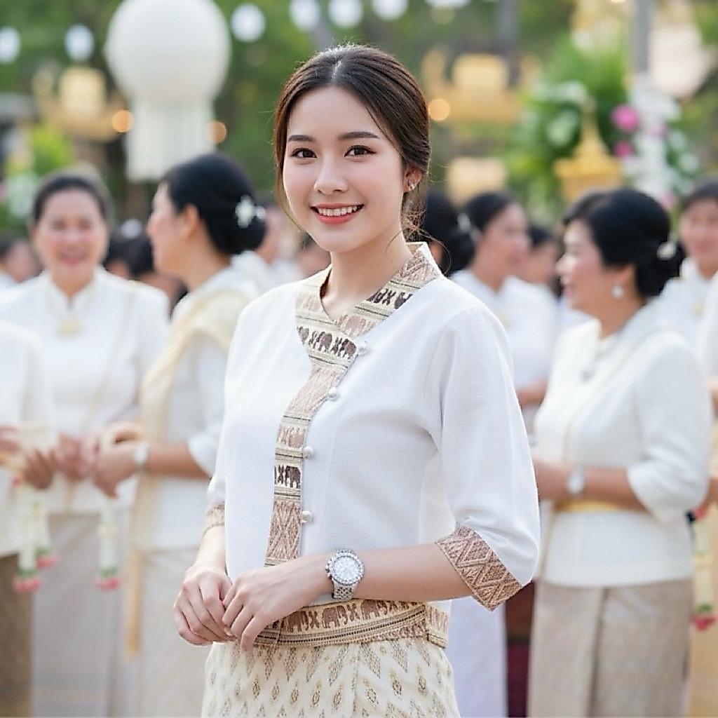 เสื้อพื้นเมืองผู้หญิงแต่งแถบลายช้าง