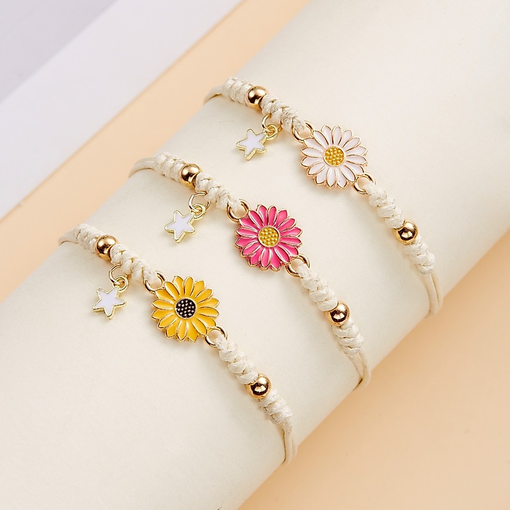 สร้อยข้อมือ กําไลข้อมือ เชือกถัก แฮนด์เมด จี้ดอกเดซี่ ดอกทานตะวัน ม้า ดอกไม้ แมว ปรับได้ เครื่องประดับ ของขวัญ สําหรับผู้หญิง ผู้ชาย