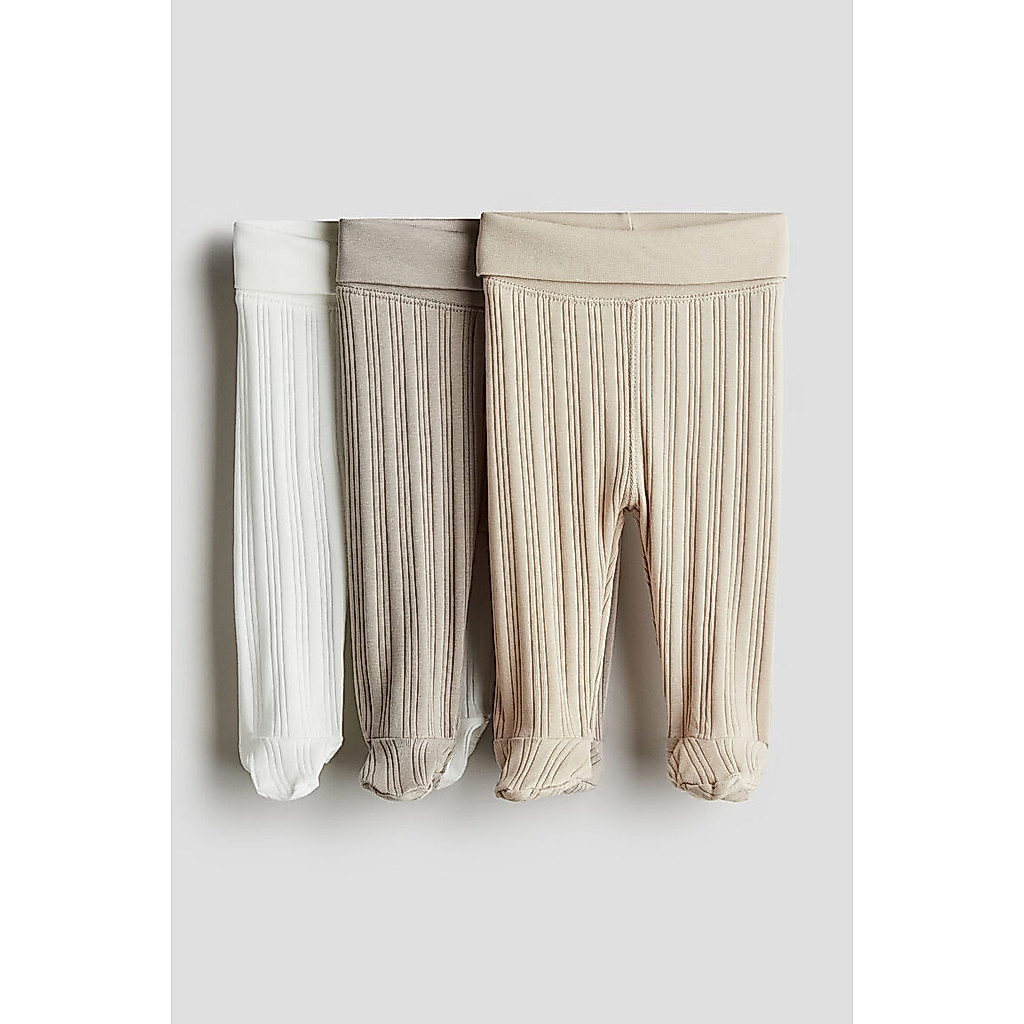 H&M(เอชแอนด์เอ็ม) กางเกงเลกกิ้งผ้าคอตตอนถักลายแพ็ค 3 ชิ้น Infants 3-pack foldover-waist leggings 1091436_6