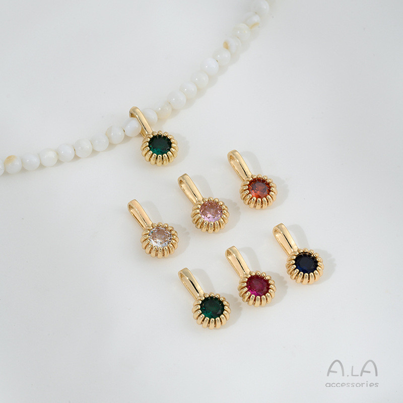 สี Retention 14K Gold Lace ฝังเพทายจี้ diy เครื่องประดับทําด้วยมือสร้อยข้อมือสร้อยคอสีสัน Zirconium 