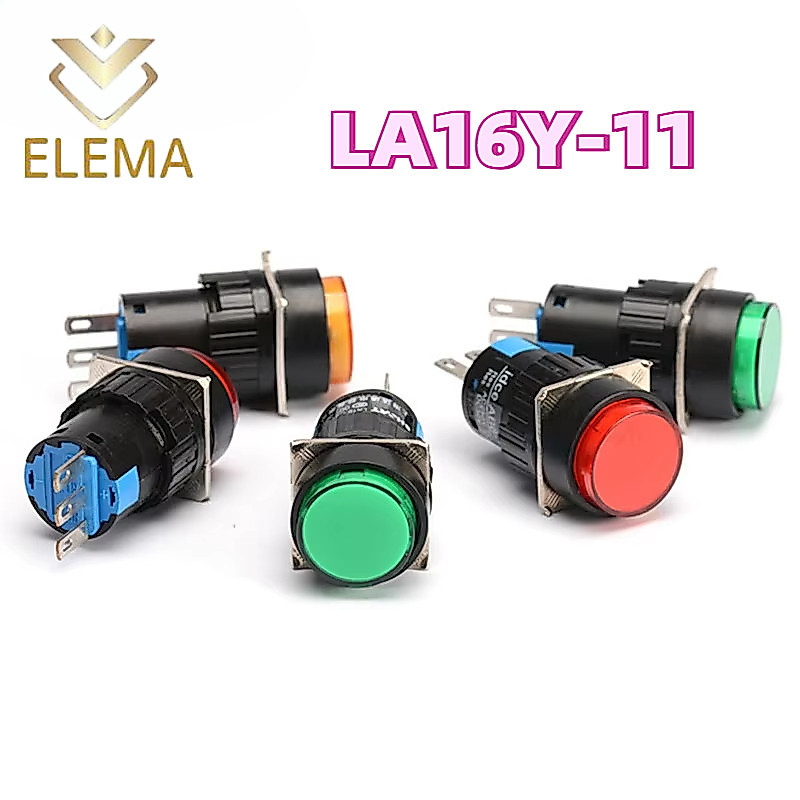 La16y-11 สวิตช์ปุ่มกดสูง 16 มม. สีแดง เขียว เหลือง น้ําเงิน ขาว ดํา Momentary/Self Reset/Self Locking