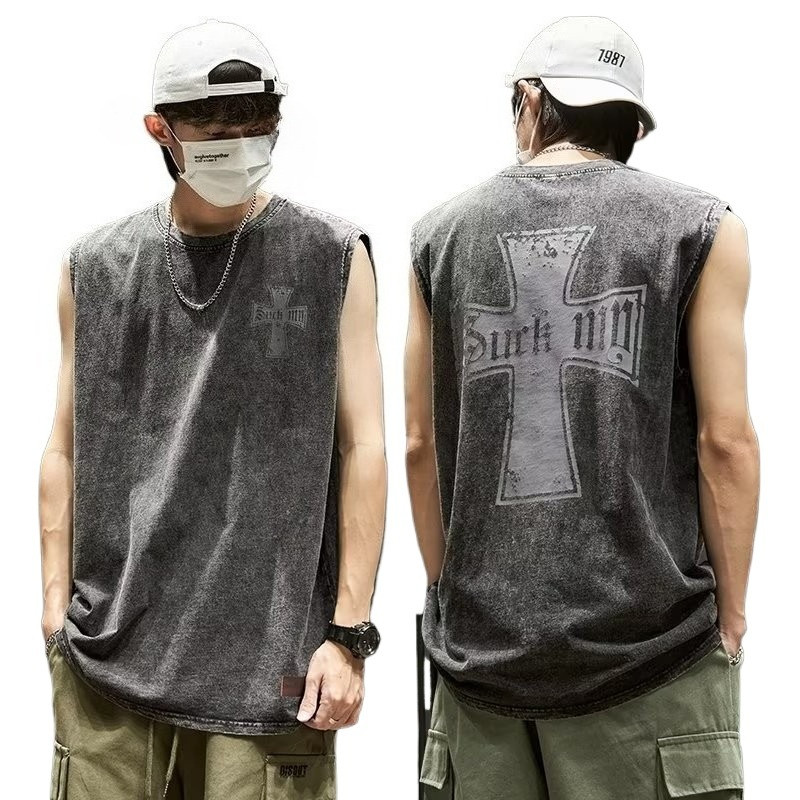 [ส่งไวจากไทย] เกาหลี สตรีทแวร์ ผู้ชายเสื้อกล้ามแขนกุดระบายอากาศกล้ามเนื้อตัดลําลองแฟชั่นสวมใส่สําหรับวัยรุ่น