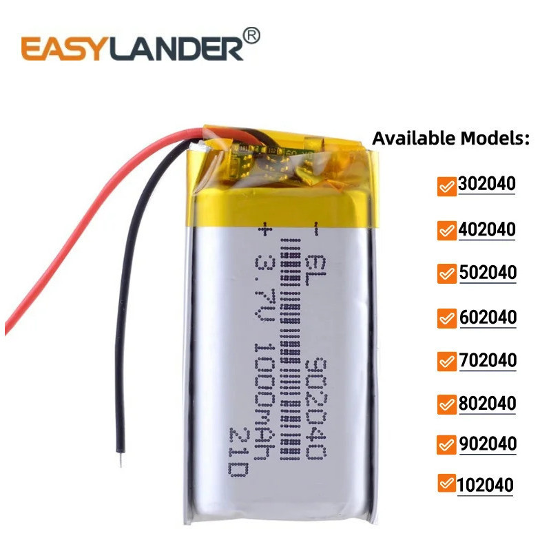 902040 3.7V 1000mAh 302040 402040 502040 602040 702040 802040 102040 แบตเตอรี่ลิเธียมโพลิเมอร์แบบชาร