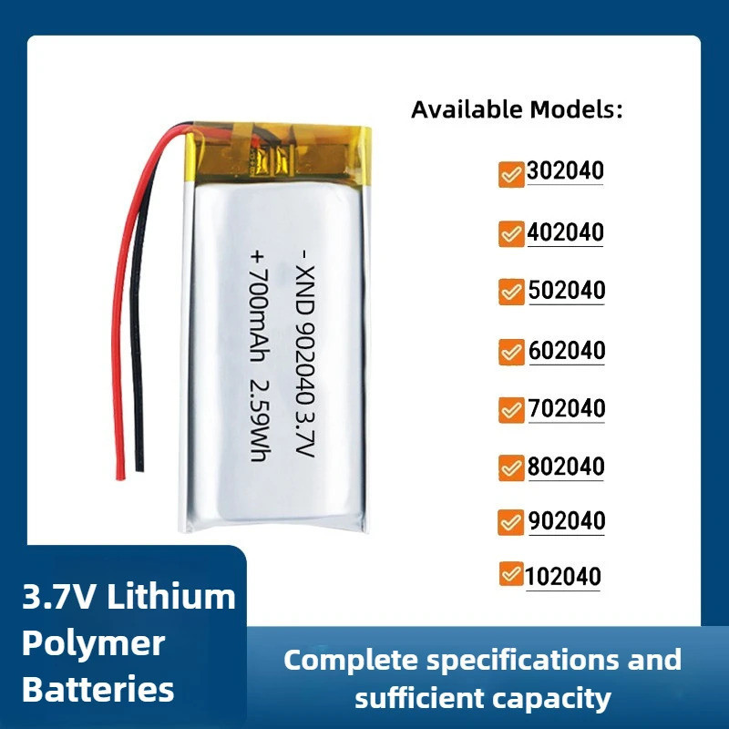 902040 แบตเตอรี่ Li-Polymer 3.7V 1000mAh 302040 402040 502040 602040 702040 802040 102040 แบตเตอรี่ล