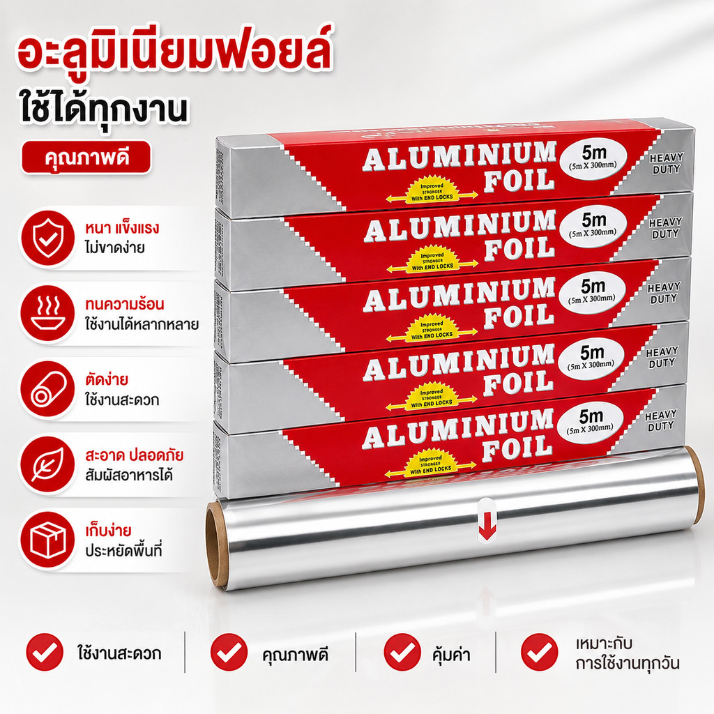 (ยกโหล 12ชิ้น)ฟอยล์ห่ออาหารอลูมิเนียม 5 เมตร L-1043