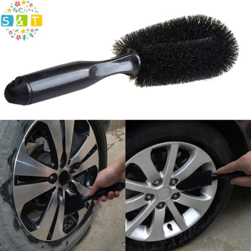 [S&T] แปรงล้อรถแปรงทําความสะอาดยางเครื่องมือเครื่องขัดพื้นขอบรถยนต์ Duster Handle รถจักรยานยนต์ Tru Wheels แปรงรายละเอียดรถยนต์ {th}